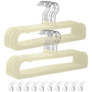 lot 3274 image: HGYZE Velvet Pant Hanger Space Saving, 20 Pack Non-Slip Shorts Hanger, Jeans Slack Trousers Hanger with 10pcs Clothe Hanger Connector Hooks Closet Organizer, Slim Felt Hangers for College Dorm (Beige)
