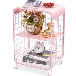 lot 3275 image: APEXCHASER Cute Pink Nightstand,Metal Side Table,3 Tier End Table with Storage,Vintage Bedside Table,Girls Bedroom Furniture,Coffee Table for Living Room,Bedroom,Dorm