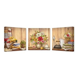 lot 3286 image: KREATIVE ARTS 3 Pieces Vintage Laundry Room Wall Art Decor Iron Clothes Folding Basket Flowers Prints Printed on Canva Galley Canvas Wrapped Ready to Hang Each Piece 12x12 Inch (Small)