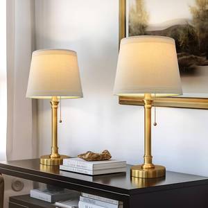 lot 3302 image: Oneach Modern Gold Brass Table Lamp Set of 2 for Bedroom Living Room 19.5 Traditional Bedside Desk Nightstand Buffet Candlestick Samll Lamps with White Drum Shade