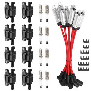 lot 3306 image: TEMSONE 8Pcs UF413 Square Ignition Coils with M8-48322R 8mm Spark Plug Wires Set and 41-962 Platinum Spark Plugs Compatible with Chevy Silverado, Cadillac Escalade, Buick, GMC Sierra 4.8L 5.3L 6.0L 6.2L - Retail $122.08
