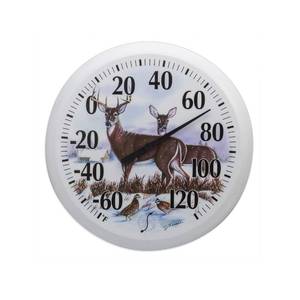 lot 3310 image: Springfield Indoor Outdoor Thermometer, Wireless Outdoor Thermometer with Large Numbers for Patio, Pool, and Indoor Areas, 13.25-Inch, Winter Deer