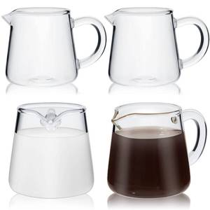 lot 3315 image: Leinuosen 4 Pcs Small Glass Creamer Pitcher Set Transparent Mini Poured Glass Tea Pitcher, Milk and Coffee Serving Jugs for Tea Milk Coffee (handle Style,2.3 oz)