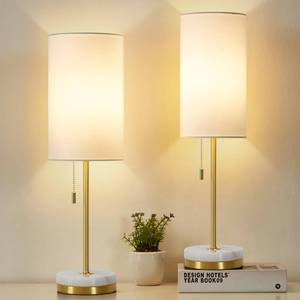 lot 3320 image: Luvkczc Minimalist Table Lamp Set of 2, Nightstand Lamp for Bedroom Living Room, Modern Pull Chain Bedside Lamp with Marble Base, Fabric Shade, Small Desk Lamp for Home, Office, Reading,Gold