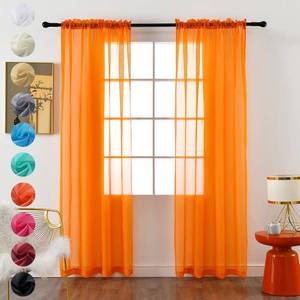 lot 3333 image: youleyar Solid Sheer Rod Pocket Curtain Voile Draperies 2 Panels Orange Beige Black Grey Coffee 38 Inch Width 54 Inch Long 1 Pair for Kitchen Bedroom Children Living Room Yard(Orange,38W54L)
