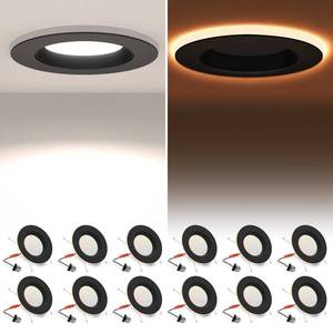 lot 3346 image: POWERASIA 12 Pack Black 56 Inch LED Can Lights with Night Light, 5CCT Retrofit Recessed Lighting Selectable 2700K-6000K Dimmable, 12W75W, 1200LM Downlight with Metal Smooth Trim-ETL and Energy Star - Retail $98.91