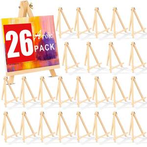 lot 3349 image: 26 Pack 9 Inch Wood Easels, Easel Stand for Painting Canvases, Art, and Crafts, Tripod, Painting Party Easel, Kids Student Tabletop Easels for Painting, Portable Canvas Photo Picture Sign Holder