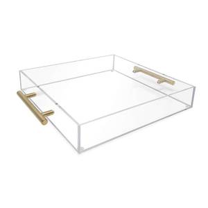 lot 3354 image: Isaac Jacobs Clear Acrylic Serving Tray (12x12) with Gold Metal Handles, Spill-Proof, Stackable Organizer, Food and Drinks Server, IndoorsOutdoors, Lucite Storage Dcor (12x12, Clear with Gold Handle)