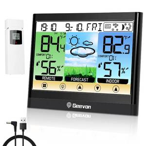 lot 4009 image: Geevon Weather Station Wireless Indoor Outdoor Thermometer Hygrometer with Dew Point, Heat Index, Touch LCD Display Digital Weather Thermometer with Alarm Clock and Adjustable Backlight