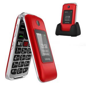 lot 4026 image: USHINING 4G Unlocked Flip Phone for Seniors with Speed Talk SIM Card Big Button Clear Sound Senior Cell Phone with Charging Dock (Red) - Retail $78.51