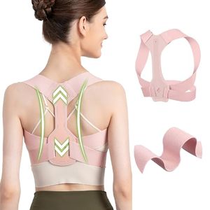 lot 4027 image: Updated Posture Corrector for Women, Adjustable Upper Back Brace for Clavicle Support and Providing Pain Relief from Neck, Shoulder - Comfortable Upright Back Straightener (Pink) (L 36-40 Inch)