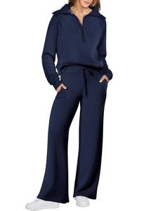 lot 4038 image: ANRABESS Women 2 Piece Outfits Sweatsuit Oversized Sweatshirt Sweatpants Tracksuit Sweat Lounge Matching Set 2025 Fall Trendy Navy Blue Medium