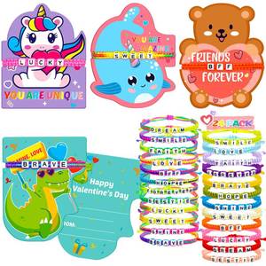 lot 4407 image: Gofriipai Valentines Day Cards for Kids School with Bracelets 24 Pack, Valentines Day Gifts for Kids Classroom with Friendship Bead Bracelets, Exchange Gift Valentine Party Favors for Kids Girls Boys