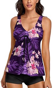 lot 4409 image: Omichic Modest Tankini Swimwear for Womens 2 Piece Tummy Control Bathing Suits Tank Top with Boyshorts Small