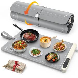 lot 4459 image: FYY Food Warming Mat - Electric Warming Tray with 6 Temperature Settings and 6 Hours Timer, Full Surface Graphene Heating Food Warmer, Premium Rollable Heating Tray for Gatherings, Parties, Grey