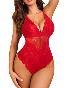 lot 4466 image: Avidlove Valentines Lingerie Womens Lingeries Sexy Red Bodysuit Lace Body Suits Naughty Snap Crotch
