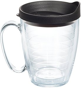 lot 4467 image: Tervis Clear and Colorful Lidded Made in USA Double Walled Insulated Tumbler Travel Cup Keeps Drinks Cold and Hot, 16oz Mug, Black Lid