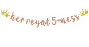 lot 4481 image: Her Royal 5-Ness Banner, Happy 5th Birthday Bunting Sign, Cheers to 5 Years BithdayAnniversary Party Decorations Supplies for Girl, Rose Gold Glitter