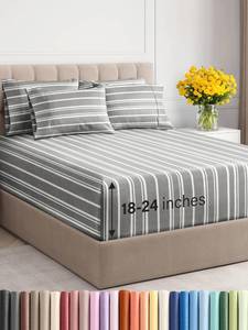 lot 5826 image: Extra Deep King Sheet Set - 6 Piece Breathable and Cooling Sheets - Hotel Luxury Bedding Set w18-24 Inch Extra Deep Pockets - Easy and Secure Fit - Soft, Wrinkle Free and Comfy - Grey Stripes, King Size