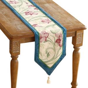 lot 5831 image: patdrea Designer Elegant Bright Linen Extra Long Table Runner 118 Inch Long, Mauve Iris Floral Pattern Table Mat, Decoration for Kitchen Dining Coffee Table Cabinet Banquet Christmas ,12in118in