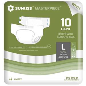 lot 5842 image: SUNKISS Masterpiece Adult Diapers with Tabs, Unisex Disposable Incontinence Briefs for Women and Men, Odor Control, White, Large, 10 Count