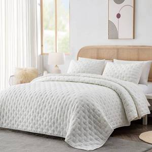 lot 5845 image: HIARUO 3-Piece King Quilt Set - Soft Warm Ultrasonic Reversible Coverlet Bedspread Set (104 x 90 Inch) with 2 Pillow Sham (20 x 36 Inch), White