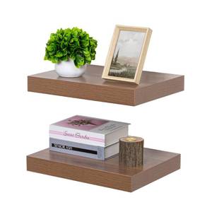 lot 5848 image: Fun Memories 16 Inch Floating Shelf, Book Shelves for Wall, 12 Inch Deep, Rustic Wood Shelves for Decor and Storage, Walnut, Set of 2