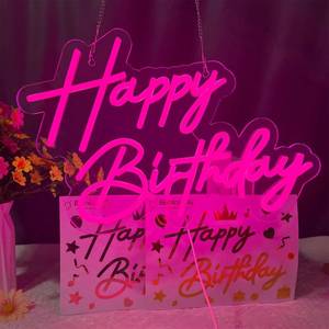 lot 5851 image: Happy Birthday Neon Sign for Wall Decor, Pink Led Neon Light Signs, Art Decoration Happy Birthday Neon Light Sign for All Birthday Party Decoration with 2 Pcs pasters (1712 Inch)