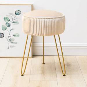 lot 5852 image: LUE BONA Pleated Vanity Stool, Velvet Upholstered Vanity Stool for Makeup Room, Round Mondern Stool for Vanity, Ottoman Footrest Stool with Metal Legs for Living Room, Bedroom, Champagne