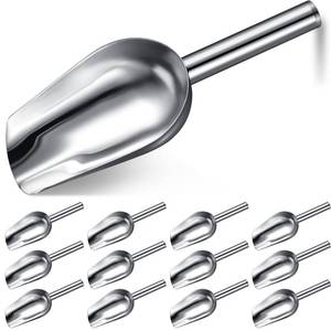 lot 5853 image: Bokon 12 Pcs Stainless Steel Ice Scoop Metal Candy Food Flour Scoops for Canisters Silver Scooper for Kitchen Ice Cream Sugar Popcorn Coffee Bean, Dishwasher Safe