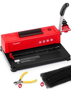 lot 5866 image: 46-Hole Binding Machine Spiral Coil Binder Classic Red,DIY Book Binder Kits with Electric Coil Inserter,100pcs Comb Binding Spines,for Letter SizeA4A5 School Office Home - Retail $117.88