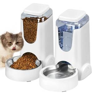lot 5867 image: Automatic Cat Feeder and Water Dispenser with Stainless Steel Bowl Dog Gravity Food Feeder and Waterer for Small Medium Pets Puppy Kitten 1 Gallon x 2