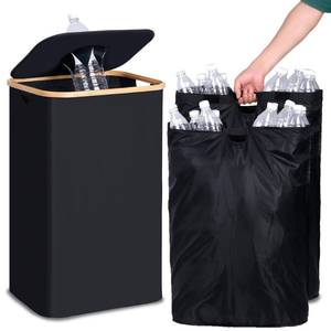 lot 5870 image: efluky Recycling Bin for Kitchen 26 Gallon, 100L Recycle Bin with 2 Removeable and Reusable Inner Bag, Large Recycling bin with lid for Bottle Can Plastice Stickers (Black)