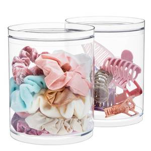 lot 5876 image: STORi Bella Tall Scrunchie Holder  Stackable Clear Plastic Container (Set of 2) Round Vanity Storage Organizers with Lids for Hair Accessories and Beauty Supplies  Made in USA