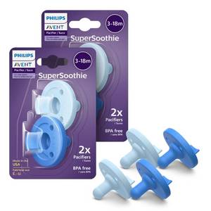 lot 6129 image: Philips Avent Soothie 3-18 Months Orthodontic Baby Pacifiers, 100% Silicone Pacifiers, One Piece, BPA-Free, 1 Sky Blue and 1 Light Blue, 1 Pack, Model SCF19271