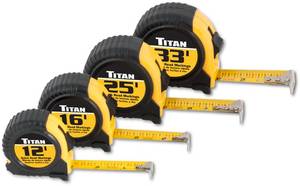 lot 6173 image: Titan 10902 4-Piece Tape Measure Set (12, 16, 25 and 33)