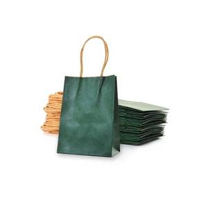 lot 6176 image: AWELL Small Dark Green Paper Bag with Handle Party Favours Bag 6x4.5x2.5 inch for Chiristmas Wedding Birthday Recycled Bag, Pack of 24