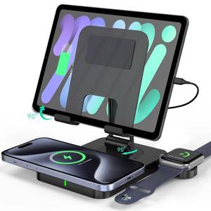 lot 6186 image: Wireless Charger for Apple 3 in 1, Mag Safe Charger for iPhone 16 Pro Max15141312, Foldable Watch Charger for Apple Watch 109, Rotating Stand for iPad Charging Station (Black)