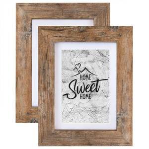 lot 6189 image: Califortree Rustic Brown 5x7 Picture Frame - Display Photos 4x6 with Mat or 5x7 Without Mat - HD Glass Inside, Wall and Tabletop - Set of 2