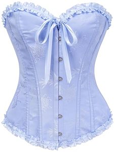 lot 6196 image: SZIVYSHI Sky Blue Corset Top for Women - Overbust Lace Up Waist Cincher Bustier Lingerie - Corsett - Plus Size 3XL