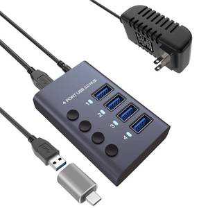 lot 6201 image: MaxLax 4 Port Aluminum USB 3.0 hub with 4 Port USB Data Transfer,36W (12V3A) Power Adapter USB Splitter Independent Switch