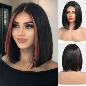 lot 6207 image: HAIRCUBE Black Lace Front Short Bob Wig Heat-Resistant Fiber, Perfectly Matches, Black