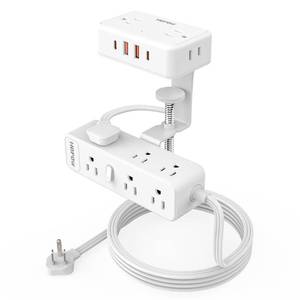 lot 6210 image: HOPOW Dual Layer Desk Clamp Power Strip, White Desktop Edge Mount Charging Station with 13 Outlets 4 USB Ports (2 USB C), Under Desk Surge Protector(1700 Joules), 10 Ft Extension Cord for Office