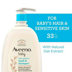 lot 6224 image: Aveeno Baby Daily Moisture Bath Body Wash and Shampoo Oat Extract 33 fl oz