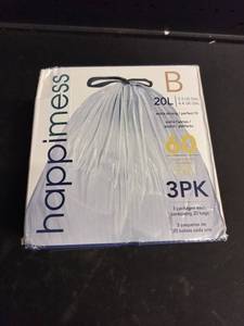 lot 6240 image: Happimess 20L Clear Custom Fit Trash Bag Liners 60-Count (3x20 bags)
