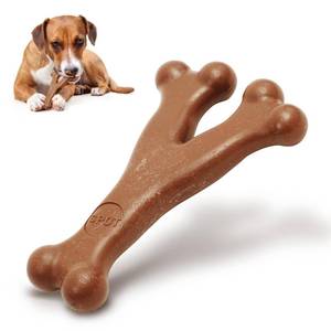 lot 6245 image: SPOT Bam-Bones Wishbone - Made with Strong Bamboo Fiber, Durable Long Lasting Dog Chew for Light to Moderate Chewers, Great Toy for Adult Dogs and Teething Puppies Under 50lbs, 7in, Bacon Flavor