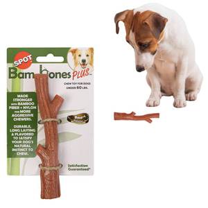 lot 6254 image: SPOT Bam-Bones Plus Branch -Bamboo Fiber and Nylon, Durable Long Lasting Dog Chew for Aggressive Chewers � Great Toy for Adult Dogs and Teething Puppies Under 60lbs, Non-Splintering, 5.75in, Beef Flavor