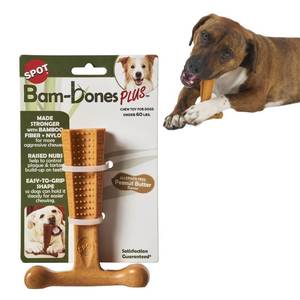 lot 6261 image: SPOT Bam-Bones Plus T Bone - Bamboo Fiber and Nylon, Durable Long Lasting Dog Chew for Aggressive Chewers � Toy for Dogs and Puppies Under 60lbs, Non-Splintering, 6in, Allergen Free Peanut Butter Flavor