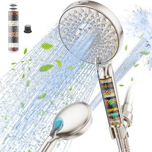 lot 6266 image: SR SUN RISE Filtered Shower Head with Handheld, High Pressure 9 Spray Mode Brushed Nickel Showerhead with Filters, detachable shower head,Water Softener Filters Beads for Hard Water - Remove Chlorine