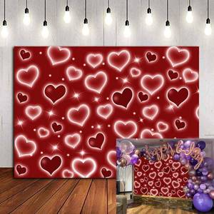 lot 6275 image: DYANG Early 2000s Backdrop for Red Heart Party Photo Backdrop Glitter Heart Sweet 16 18th 21th 30th Women Men Happy Birthday Photography Background Selfile Wall Decor (Red)